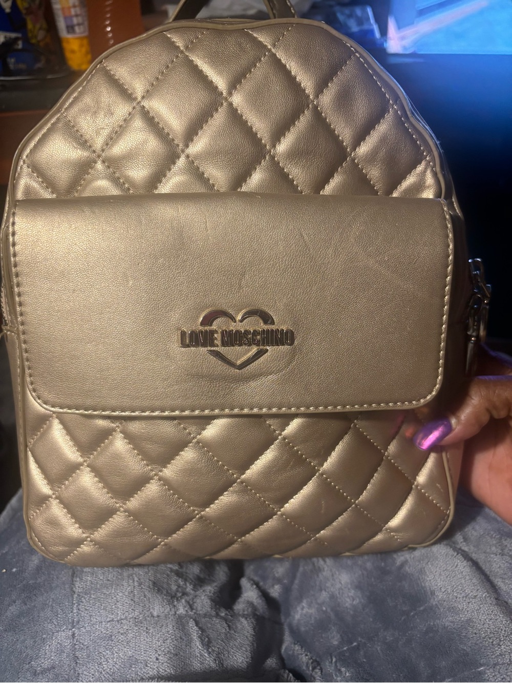 Love Moschino Metallic Gold Quilted Mini Backpack